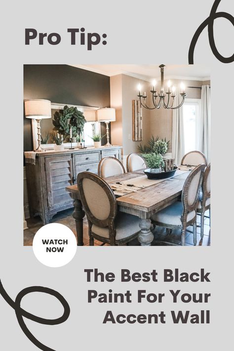 Benjamin Moore Wrought Iron, Black Accent Wall, Wrought Iron Paint, Dining Room Accent Wall, Black Accent Walls, Room Accent Wall, Dining Room Makeover, Black Dining Room, Neutral Interiors