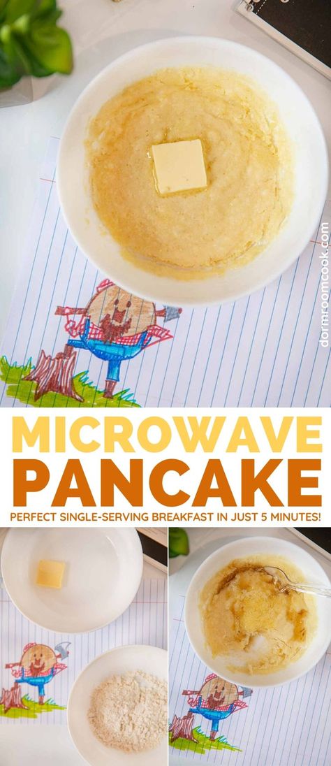 Microwave Pancake with butter Pancake Recipe For One, Single Serving Breakfast, Microwave Pancakes, Easiest Breakfast, Eggless Breakfast, Microwave Breakfast, Easy Microwave Recipes, Microwave Dinners, Healthy College