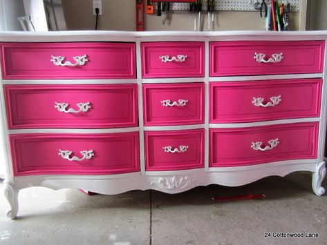 pink and white dresser - great for a little girl's room - change colors for other rooms : )  love it Dresser Makeover Diy, Pink Dresser, Dressers Makeover, White Dresser, Diy Dresser, Dresser Makeover, Big Girl Rooms