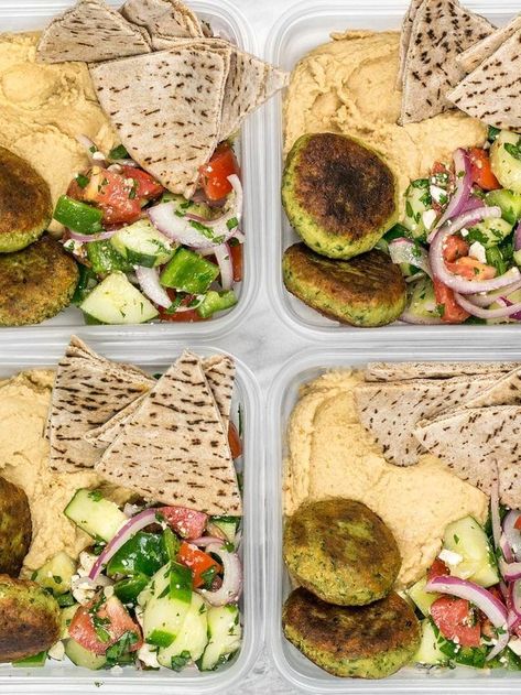 Falafel and Hummus Meal Prep Hummus Meal Prep, Fitness Meal Prep, Cold Lunch, Clean Meal Prep, Vegan Ideas, Budget Bytes, Vegetarian Meal Prep, Cold Lunches, Meal Prep Clean Eating