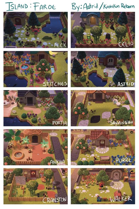 Animal Crossing 4x4 Design, Villagers Yards Animal Crossing, Animal Crossing Villager Yard Ideas, Acnh Yard Design, Yard Animal Crossing, Animal Crossing Villager Yards, Easy Animal Crossing Island Ideas, Animal Crossing Build Ideas, Animal Crossing Online