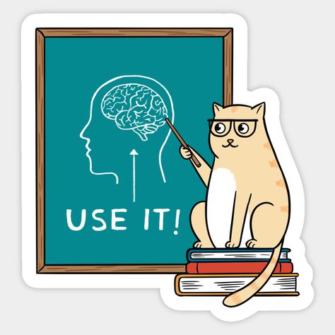 Cat and brain is a funny and cute art inspired by animal lovers. Cats art is the perfect gift for cats lover. -- Choose from our vast selection of stickers to match with your favorite design to make the perfect customized sticker/decal. Perfect to put on water bottles, laptops, hard hats, and car windows. Everything from favorite TV show stickers to funny stickers. For men, women, boys, and girls. Funny Animal Stickers, Pictures For Stickers, Funny Cute Stickers, Funny Stickers Printable, Cute Sticker Ideas, Stickers On Laptop, Funny Cat Stickers, Lovers Stickers, Study Stickers