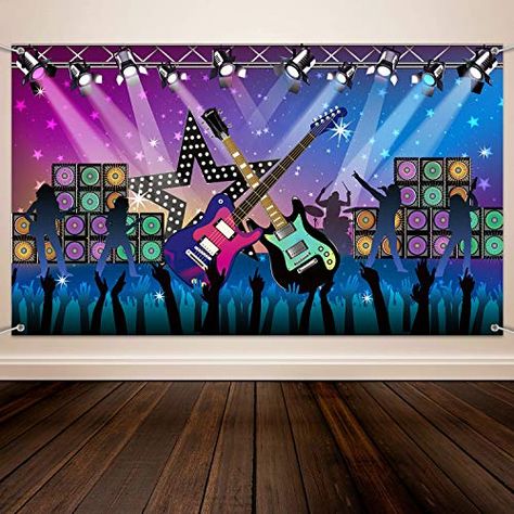 Rock Party Decorations, Rock And Roll Party Decorations, Rock Star Theme, Rockstar Party, Music Theme Birthday, Rock N Roll Party, Rock Star Party, Party Cartoon, Star Banner