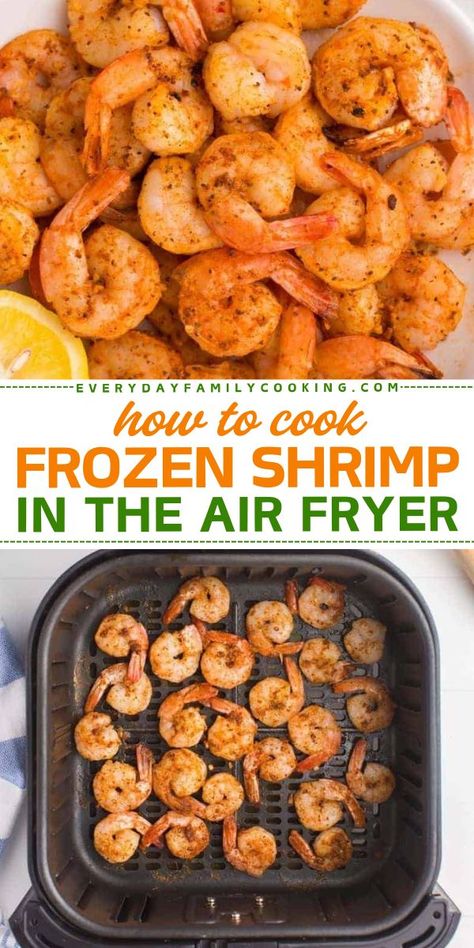 Give this healthy eating idea a try with How to Cook Frozen Shrimp in the Air Fryer! A healthy appetizer for party or a quick healthy meal in under 20 minutes using frozen large shrimp, Old Bay seasoning, and lemon juice. Try it today and enjoy! How To Air Fry Shrimp, Meals With Frozen Shrimp, Shrimp Bariatric Recipes, Cooking Shrimp In Air Fryer, Grilled Shrimp In Air Fryer, Recipes For Frozen Cooked Shrimp, Recipes For Frozen Shrimp, Shrimp In Airfryer, Air Fryer Cooked Shrimp