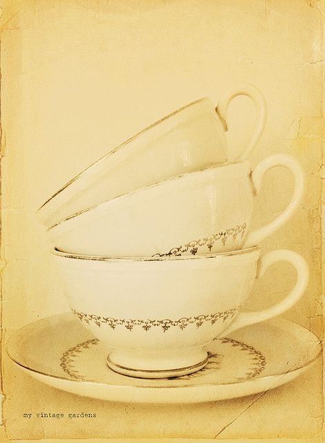 Tea cups and a saucer with gold trim. #white Buttercup Cottage, Dusty Yellow, Yellow Cottage, Sayaka Miki, Yellow Cups, Butter Milk, Lemon Chiffon, Cottage Charm, Butter Yellow