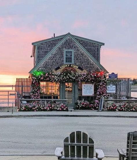 Lucky Finn Cafe in Scituate MA Harbor Decked out with Flowers Coffee And Croissants, Scituate Ma, Coastal New England, England Coast, New England Coast, England Summer, Third Child, Coastal Maine, Coastal Lifestyle