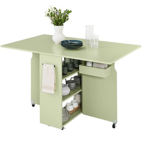 Best Choice Products Multipurpose Folding Table w/ Wheels, 3 Storage Shelves, Cubby, Handle - Sage Green Village Ideas, Multipurpose Table, Folding Dining Table, Art Fairs, Table Office, Bob Hope, Versatile Furniture, Grandma's House, Sofa Side Table