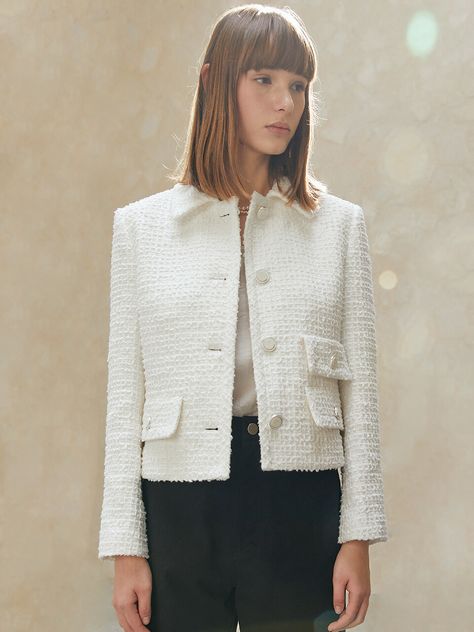 White Tweed Jacket Outfit, Tweed Jacket Outfit, White Tweed Jacket, White Lavender, Lavender Pink, White Tweed, Tweed Jacket, Pocket Detail, Luxury Outfits