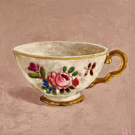 Andrea Letterie on Instagram: “Teacup 🍁small painting in my etsy shop www.andrealetterie@gmail.com🐿” Tea Cup Drawing, Tea Cup Art, Tea Illustration, Coffee Painting, Painted Cups, Cup Art, Bar Art, Expressive Art, Vintage Teacups