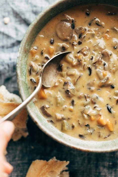 Instant Pot Wild Rice Soup Recipe - Pinch of Yum Instant Pot Wild Rice Soup, Instant Pot Wild Rice, Seafood Soups, Wild Rice Soup Recipes, Rice Soup Recipes, Creamy Mushroom Soup, Healthy Freezer Meals, Easy Freezer Meals, Wild Rice Soup