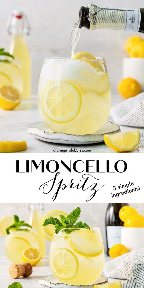 Limoncello Spritz Cocktail, Spritz Drink Recipe, Lemoncello Drink Ideas, Lemoncello Spritz Recipes, Lemon Appetizers Appetizer Ideas, Lemoncello Cocktails Recipes, Lemon Cello Prosecco Spritzer, Best Easy Cocktail Recipes, Drinks Made With Lemon Cello