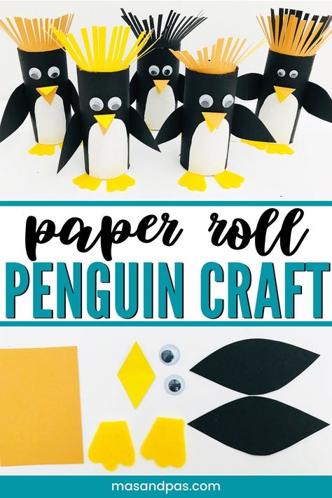 Penguin Craft For Kids, Fun Kids Crafts, Cardboard Tube Crafts, Penguin Crafts, Penguin Craft, Toilet Paper Crafts, Preschool Arts And Crafts, Hand Crafts For Kids, Holiday Crafts For Kids