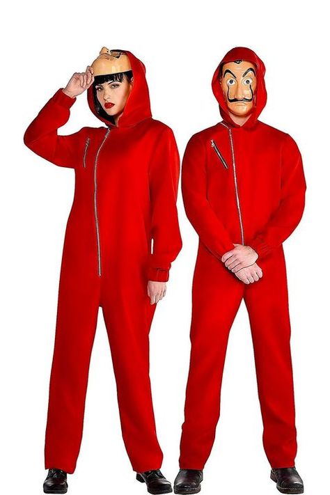 Money Heist Costume, Heist Costume, Scary Couples Costumes, Dali Mask, Halloween Halloween Costumes, Cute Couples Costumes, Party City Costumes, Cute Couple Halloween Costumes, Halloween Costumes Friends