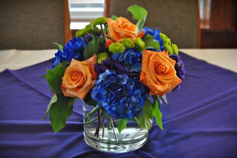 deep blue lianthus reception table vase Orange Wedding Centerpieces, Dark Blue Hydrangea, Heather Martin, Purple Lisianthus, Round Vases, Purple Wedding Centerpieces, Purple And Green Wedding, Trunk Party, Roses Purple