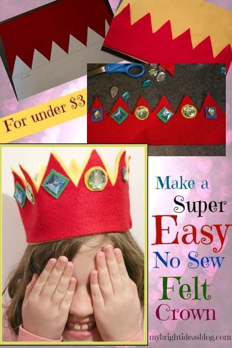 Super Easy No Sew Felt Crown DIY Tutorial for Felt Crowns. Great Princess Party Favour mybrightideasblog.com Easy Felt Crafts, Crown Tutorial, Sew Felt, Make Rings, Make A Crown, Felt Craft Projects, Kids Help, Felt Crown, Crown For Kids