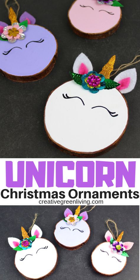 These cute DIY Unicorn Ornaments are an easy project for you and the kids to learn how to make over the holiday season. They are a craft that is simple to make with felt and glitter foam scraps. They also make for a great gift and look great on a Christmas tree! #creativegreenchristmas #unicorncrafts #diyornaments #KidsCrafts #christmascrafts #unicorn #christmas #christmastree #ornaments #unicorns #unicornchristmasornaments #unicornornaments #DIY #artsandcrafts #navidad #holidaycrafts Unicorn Tree Christmas, Diy Princess Ornaments, Diy Unicorn Ornament, Unicorn Ornament Diy, Unicorn Tree, Unicorn Christmas Tree, Make A Unicorn, Christmas Ornaments Diy Kids, Foam Christmas Ornaments