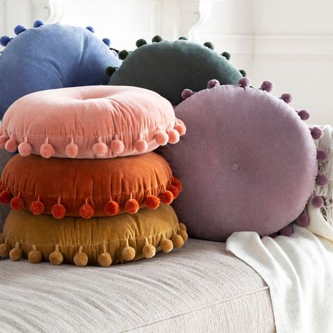 Artistic Weavers Sophus Cotton Velvet Pom Pom 18" Round Throw Pillow - Bed Bath & Beyond - 31488315 Hobbit Style, Round Pillow Cover, Round Throw Pillow, Pom Pom Throw, How To Clean Pillows, Pom Pom Pillows, Justina Blakeney, Round Throw Pillows, Cozy Sofa