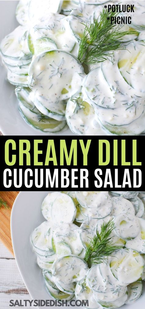 Dill Cucumber Salad, Cucumber Side, Dill Cucumber, Cucumber Dill Salad, Dill Recipes, Cucumber Dill, Creamy Cucumber Salad, Cream Fresh, Creamy Cucumbers