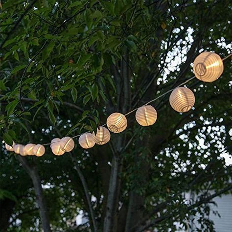 Paper Lantern String Lights, String Lanterns, Lantern With Fairy Lights, Fabric Lantern, Patio Wedding, Paper Lantern Lights, Led Curtain Lights, Mini Lanterns, Outdoor Fairy Lights