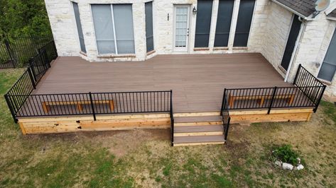 Azek English Walnut Deck, Small Garden Decking Ideas, Seaside Cabin, Dc House, Black Railing, Azek Decking, Decking Options, Garden Decking, Decking Ideas