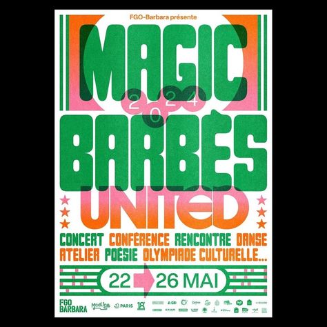 Poster by @imageformat⁠  for the 💚 Magic Barbès 🧡 Festival 2024 !⁠ ⁠ Typefaces by: @eliottgrunewald⁠ ⁠ #youcreativemedia #visualidentity #visualidentitydesign #brand #posterdesign #posterart #poster #fontinuse #graphicdesign Festival Brand Identity Design, Riso Poster, Festival 2024, Visual Identity Design, Badge Logo, Event Poster, Summer Festival, Identity Design, Graphic Design Inspiration