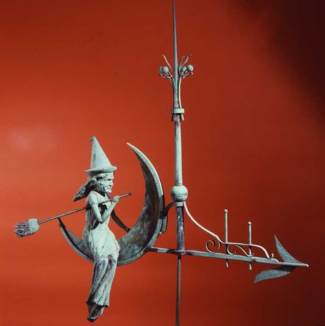 Witch Riding the Crescent Moon Weathervane Lightning Rod, Weather Vanes, Season Of The Witch, American Folk Art, Witchy Woman, Samhain, Holidays Halloween, Vintage Halloween, Crescent Moon