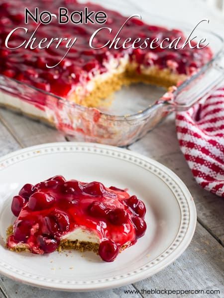 No Bake Cherry Cheesecake Recipe | The Black Peppercorn Cheesecake Cherry, Berry Pie Filling, Cherry Cheesecake Recipe, No Bake Cherry Cheesecake, Easy Cheesecake Recipes, Cherry Cheesecake, Cracker Crust, Easy Cheesecake, Cherry Pie Filling