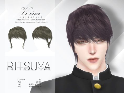 The Sims Resource - Ritsuya - Hairstyle Sims 4 Male, Ts4 Mods, Mod Hair, Cc Hair, Hair Male, Long Hair Ponytail, Male Hair, Spiky Hair, All Hairstyles