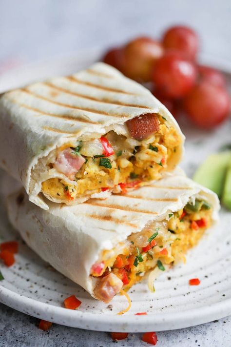 Breakfast Burritos Freezer, Burritos Freezer, Denver Omelet, Make Ahead Breakfast Burritos, Freezer Breakfast Burritos, Real Food Dietitians, Burrito Recipe, Breakfast Burritos Recipe, Balanced Breakfast