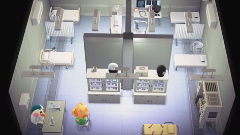 Animal Crossing Hospital Examination Room, Acnh Hospital Exam Room Ideas, Acnh Public Bathroom, Paradise Planning Hospital Acnh, Acnh Hospital Exam Room, Acnh Hospital Design, Acnh Hhp Hospital Design, Animal Crossing Hospital Ideas, Acnh Hospital Ideas