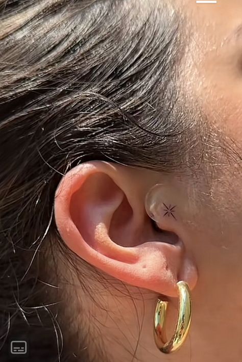 Tiny Sideburn Tattoo, Dainty Ear Tattoos, Cartilage Tattoo, Tragus Tattoo, Dainty Tats, Eat Tattoo, Inner Ear Tattoo, Leg Tattoos Small, Sparkle Tattoo