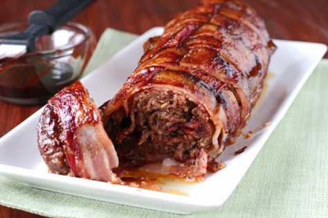 Bacon Explosion! Meatloaf Ideas, Bacon Explosion, Traditional Tamales, Bacon Weave, Main Entrees, Minced Meat, Sweet Sauce, Barbecue Recipes, Smoked Sausage