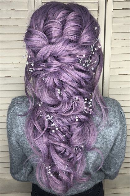 Five Braids, Purple Fairytale, Lavender Hair Colors, Creative Hair Color, Hair Color Streaks, Wedding Hairstyles Bride, Very Short Haircuts, Lavender Hair, Stunning Style