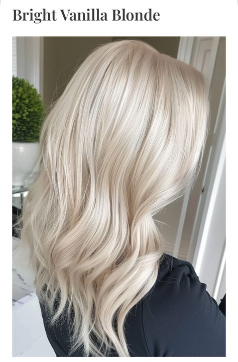 Creamy Pearl Blonde Hair, Balletcore Hair, All Over Blonde Hair Color, Creamy Vanilla Blonde Hair, Vanilla Blonde Hair, Creamy Blonde Hair, Cream Blonde Hair, Timeless Hair, Vanilla Blonde