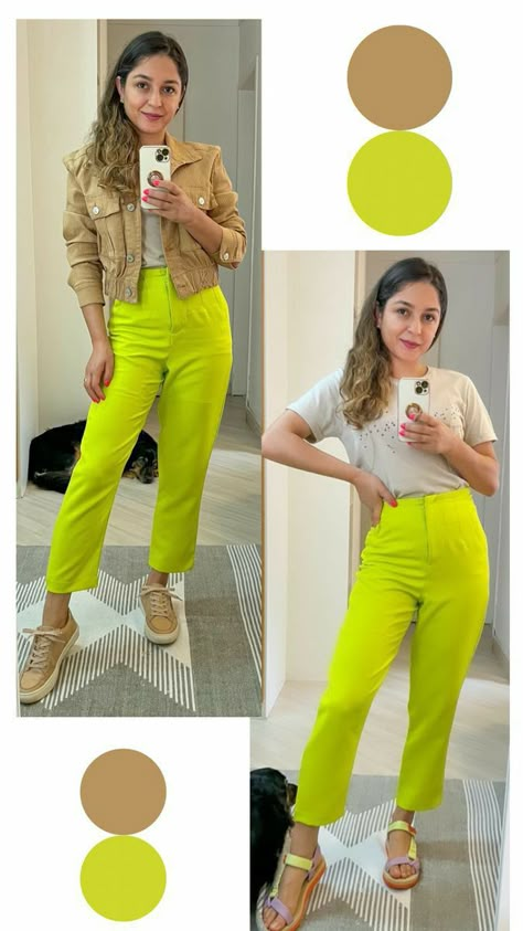 Lime Green Outfits, Lime Green Pants, Chic Outfits Edgy, Colour Combinations Fashion, Color Combos Outfit, Verde Lima, Color Blocking Outfits, Color Combinations For Clothes, Color Trends Fashion