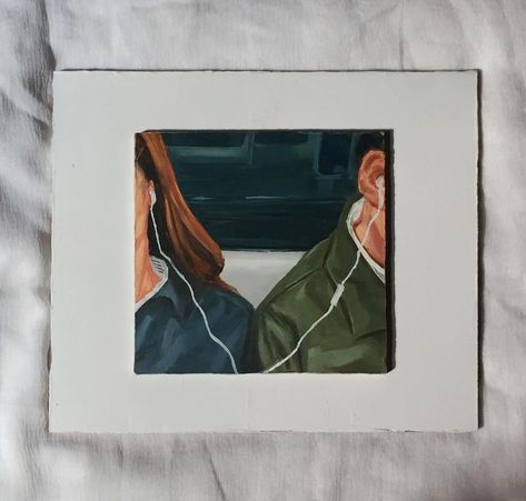 Lovers Canvas Painting, Couple Listening To Music Together Drawing, Aethstetic Art Painting, Closed Hand Drawing, Aesthetic Couple Painting, Spotify Song Painting, Breakup Painting, Mini Art Ideas, Romantic Painting Ideas