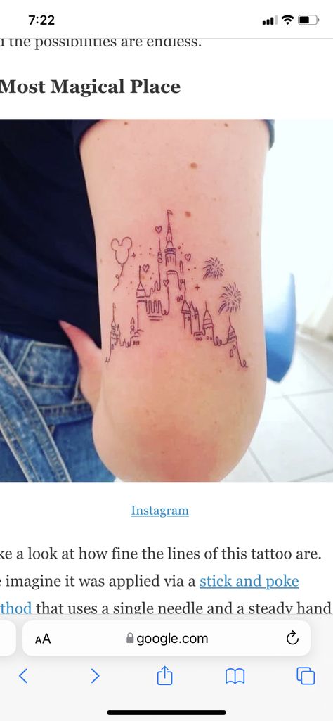 Women Disney Tattoos, Disney Lover Tattoo, Disney Park Tattoo, Tiny Disney Tattoos Simple, Matching Disney Tattoos For Best Friends, Disney Tattoos Small Simple, Disney Flower Tattoo, Disney Parks Tattoo, Fine Line Disney Tattoo