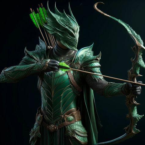 Discover Elandor, the sleek and agile archer! Clad in green dragon armor, Elandor stands poised and ready to strike with precision. This companion to the dragon warrior is ideal for those who appreciate archery, fantasy art, and dragon lore. #Archer #GreenDragon #FantasyArt #DragonArmor #ArcherDesign Green Armor, Dragon Lore, Warrior Character, Fantasy Kingdom, Dragon Armor, Dragon Warrior, Green Dragon, Fantasy Armor, Book Inspiration