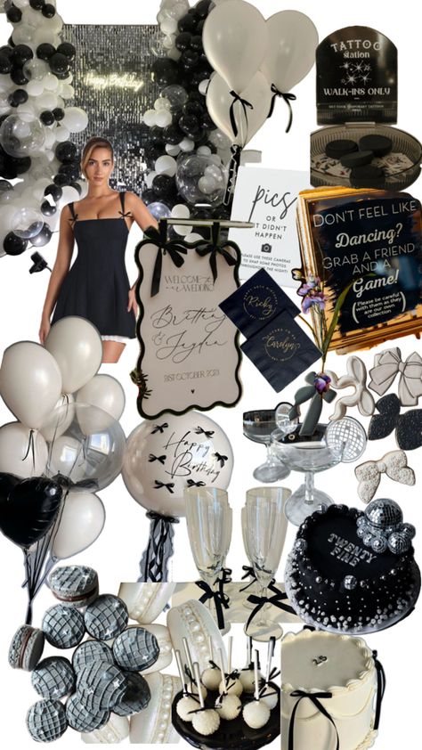 Disco glitz black and white party Disco Glitz, 21st Party Themes, 30th Bday Party, Black And White Party, 17th Birthday Ideas, 21st Bday Ideas, 20th Birthday Party, Simple Birthday Decorations, Painting Birthday