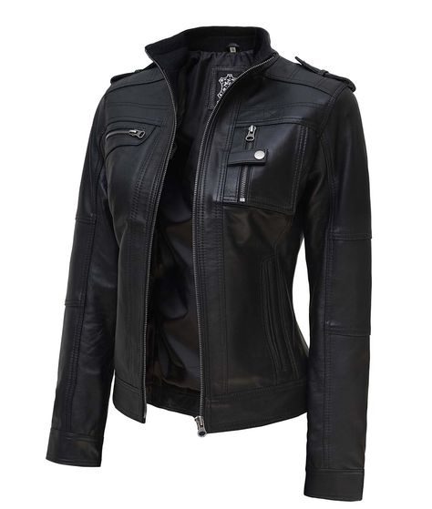 Black Cafe Racer, Racer Leather Jacket, Cafe Racer Leather Jacket, Cafe Black, Motorcycle Jacket Women, Cafe Racer Style, Womens Black Leather Jacket, Black Leather Moto Jacket, Lambskin Leather Jacket