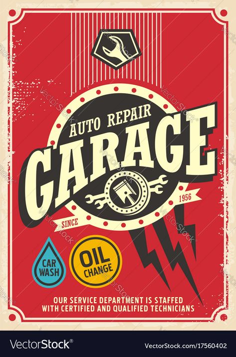 Retro Poster Design, Garage Business, Classic Garage, Garage Logo, Car Interior Diy, Automotive Logo Design, Garage Repair, New York Vintage, Mechanic Garage