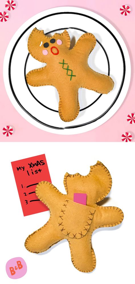 This squeezable DIY gingerbread toy is a perfectly adorable holiday craft or sweet treat! Use the free printable sewing patterns and inexpensive supplies to make a gingerbread plush toy that will delight little ones as an easy and frugal handmade holiday gift. Plus, there's a secret pocket for stashing little notes, surprises, or even a Christmas list! The perfect blend of holiday treats and secular holiday sewing craft. | from barley & birch Gingerbread Doll Pattern Free, Gingerbread Sewing Pattern, Gingerbread Patterns Printable, Gingerbread Plush, Gingerbread Diy Crafts, Gingerbread Man Free, Gingerbread Dolls, Christmas Sewing Patterns, Diy Gingerbread