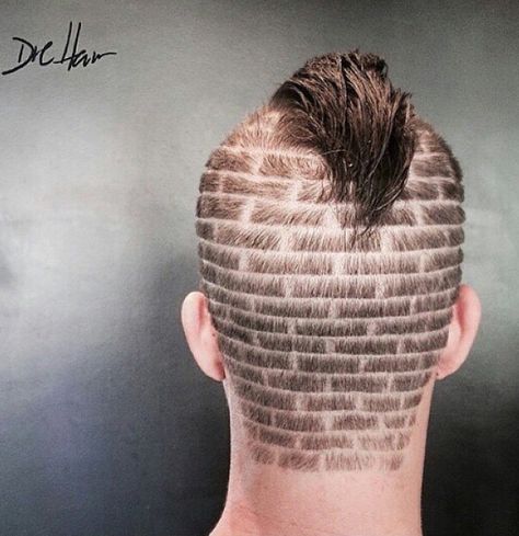 Creativity At its Pick Haircut By @drehair . Perfection Is The Word. Hair Like Bricks. Brick Tattoo For Men, Brick Tattoo, Weird Haircuts, High And Tight Haircut, Scalp Micropigmentation, Hair Tattoo, Haircut Pictures, Short Sassy Hair, Haircut Designs