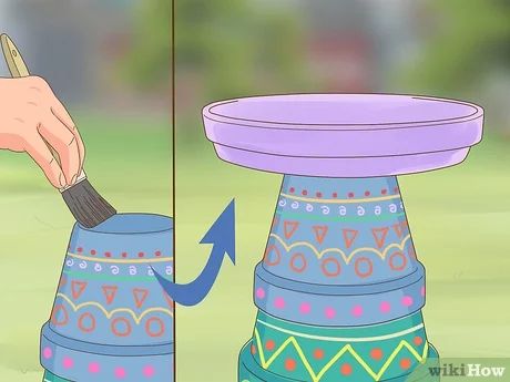 3 Ways to Make a Bird Bath - wikiHow Life Diy Water For Birds, Diy Bird Bath Ideas, Make A Bird Bath, Pots Crafts, Bath Steps, Plant Pots Crafts, Make A Bird, Bath Garden, Diy Bird Bath