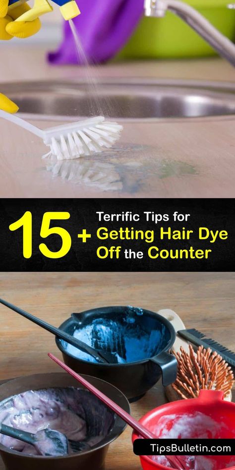 When using hair color, it's not uncommon to find your bathroom countertop with a few dye stains after application. Learn how to use household items like hydrogen peroxide, rubbing alcohol, nail polish remover, and a Magic Eraser to tackle the stain. #hair #dye #counter #cleaning #remove Hair Dye Stain Removal Bathroom, Removing Black Hair Dye, Stains Out Of Carpet, Remove Yellow Stains, Light Purple Nails, Beard Dye, Hair Dye Removal, Diy Household Cleaners, Hair Color Remover