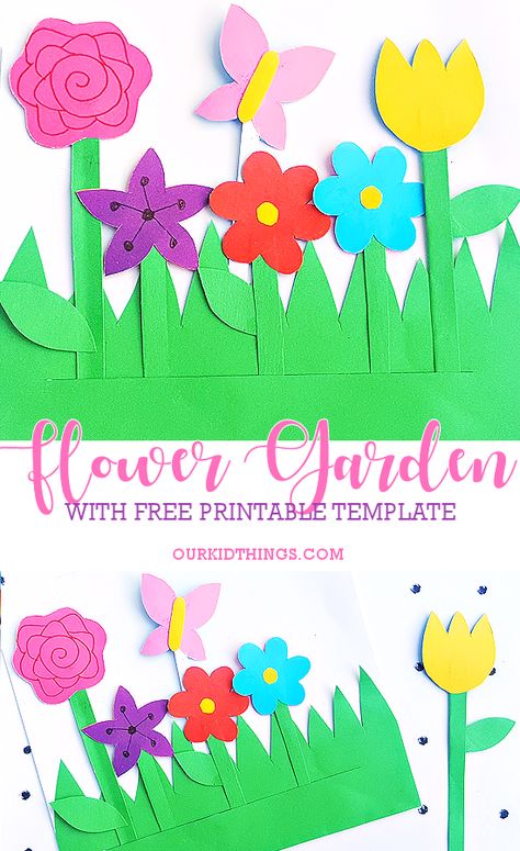 Paper Flower Garden Craft with Free Printable Template #summer #spring #flowercraft #garden #kids #freeprintable Flower Garden Craft, Paper Flower Garden, Paper Flower Wall Art, Garden Crafts For Kids, Garden Kids, Spring Garden Flowers, Paper Flower Crafts, Crafts For Seniors, Paper Flower Template