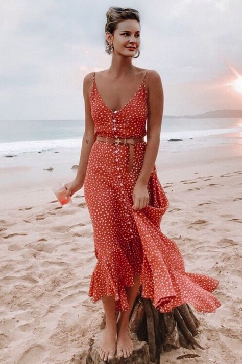 Floral Print Dress Summer, High Low Midi Dress, Elegant Dresses For Women, Midi Dress Summer, Sleeve Dresses, Versatile Dresses, Printed Midi Dress, Boho Women, Neck Strap