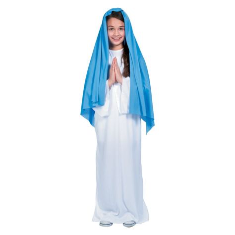 This Mary costume for kids is a wonderful addition to your church Christmas or Easter pageant. Add it to your costume wardrobe, or purchase it for your child to wear on other occasions. It's ideal for parochial school plays and makes for a sweet snapshot with your lovely little Mary decked out in the comfortable gown and head scarf. Polyester. © OTC Mary Costume, Christmas Drama, Nativity Costumes, Pageant Costumes, Mary Dress, Costume For Kids, Girls Halloween, Halloween Costumes For Girls, Halloween Girl