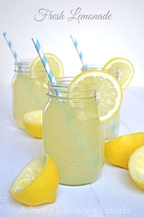 Fresh Lemonade {A Pretty Life}...mason jar, cute straws, and all. :) I used 1/2 c. sugar and it was really good. Mason Jar Drinks, Homemade Lemonade Recipes, Colombian Food, Fresh Drinks, Fresh Lemonade, Homemade Lemonade, Lemonade Recipes, Smoothie Drinks, Pinterest Account