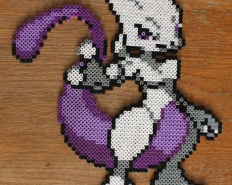 Mewtwo Pokemon Hama Perler Bead Sprite Red Mewtwo Perler Bead Patterns, Mew Two, Mewtwo Pokemon, Hama Beads Pokemon, Mew Pokemon, Perler Bead Mario, Perler Beads Ideas, Pokemon Realistic, Hama Art